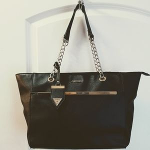 Guess Large Black Crossgrain Tote Handbag